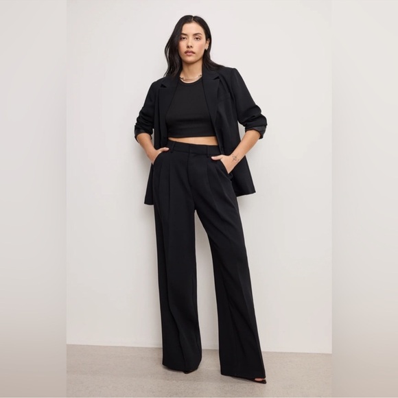 Good American Pants - Good American Luxe Suiting Column Wide Leg Trousers Pants Size 10/30 Black